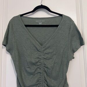 American Eagle Outfitters Sage Ruched V-Neck Top